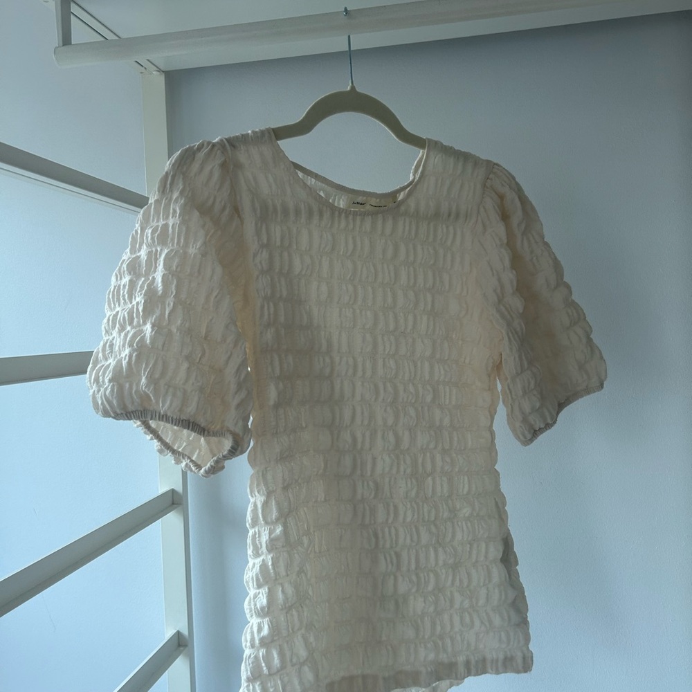 Textured Puff Sleeve Blouse - Cream